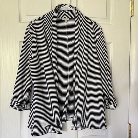 Talbots Women Striped Cotton Blazer- Women Large Petite - Picture 1 of 5